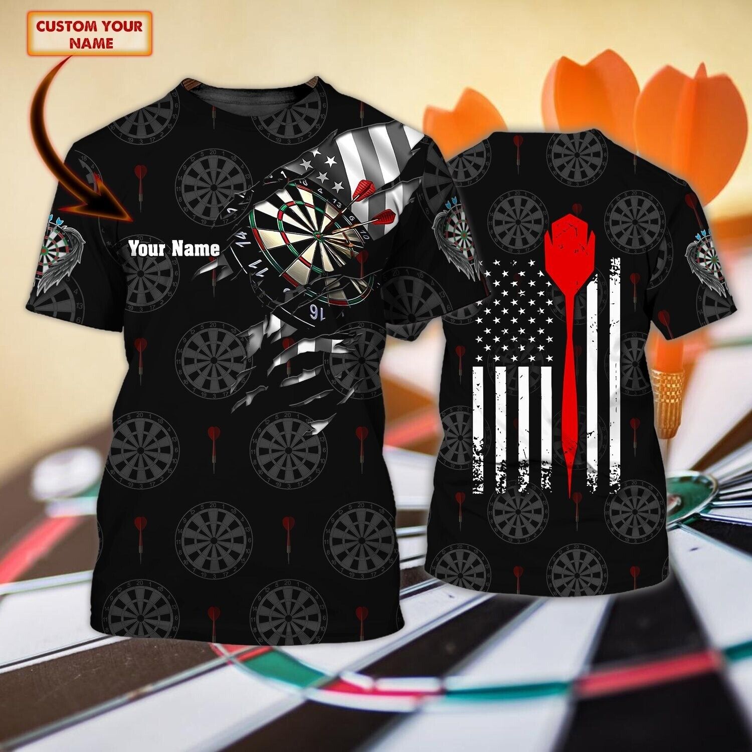 Dart Lover 3d All Over Printed For Men, Personalized Name 3d T-Shirt – DT138