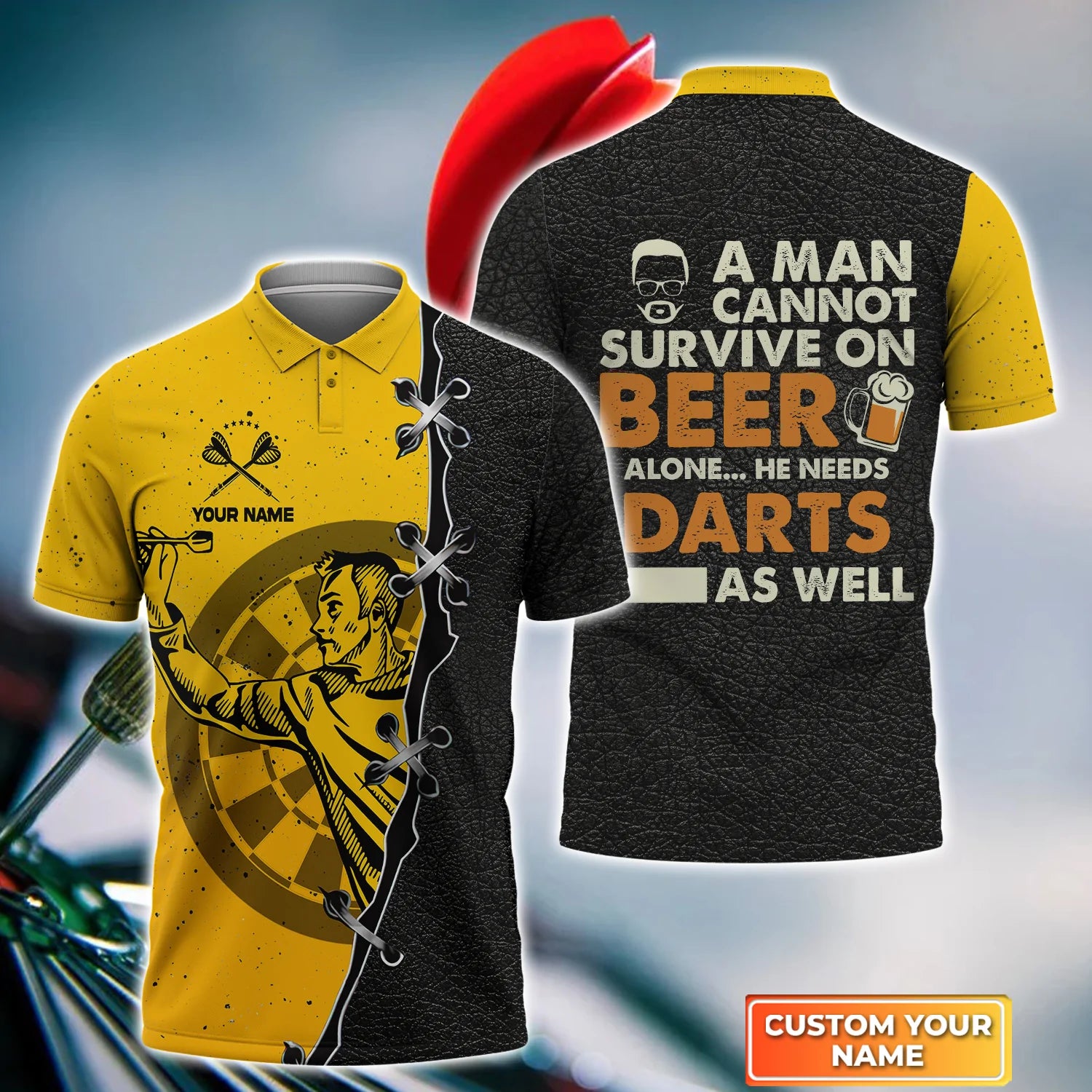 Dart-themed Polo Shirts with 3D Personalization for Men and Women Players and Teams – DP123
