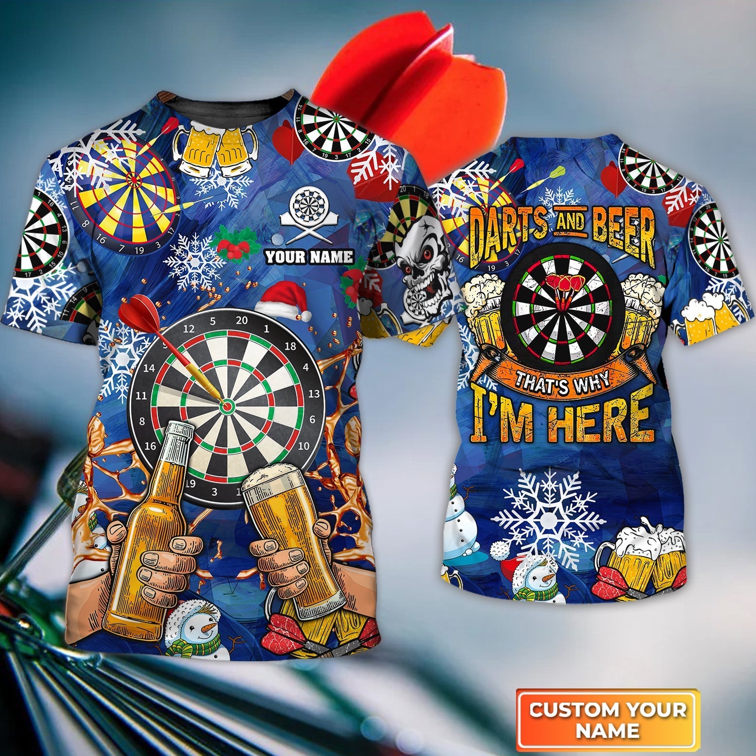 Darts And Beer That’s Why I’m Here Christmas Gift, Personalized Name 3D Tshirt For Darts Player – DT201
