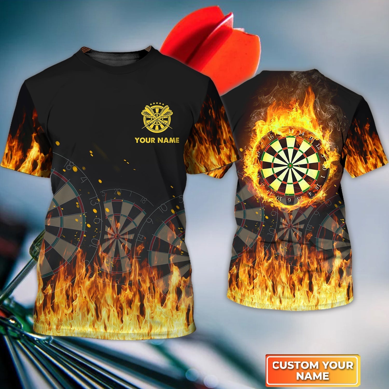 Bullseye Dartboard Personalized Name 3D Eagle And Darts Tshirt For Dart Team Player Tad – DT007