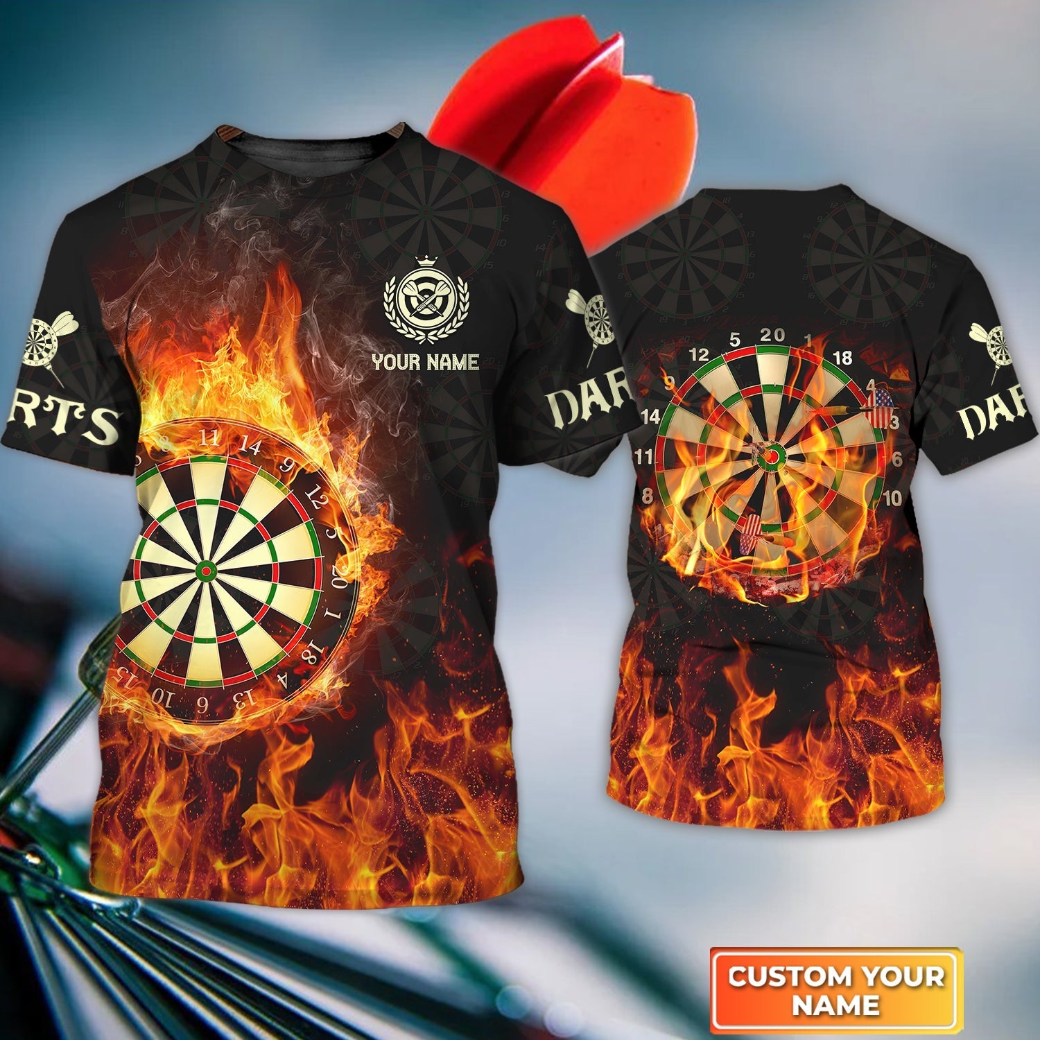 Darts Flame Personalized Name 3D Tshirt for men, Gift For Darts Player – DT163