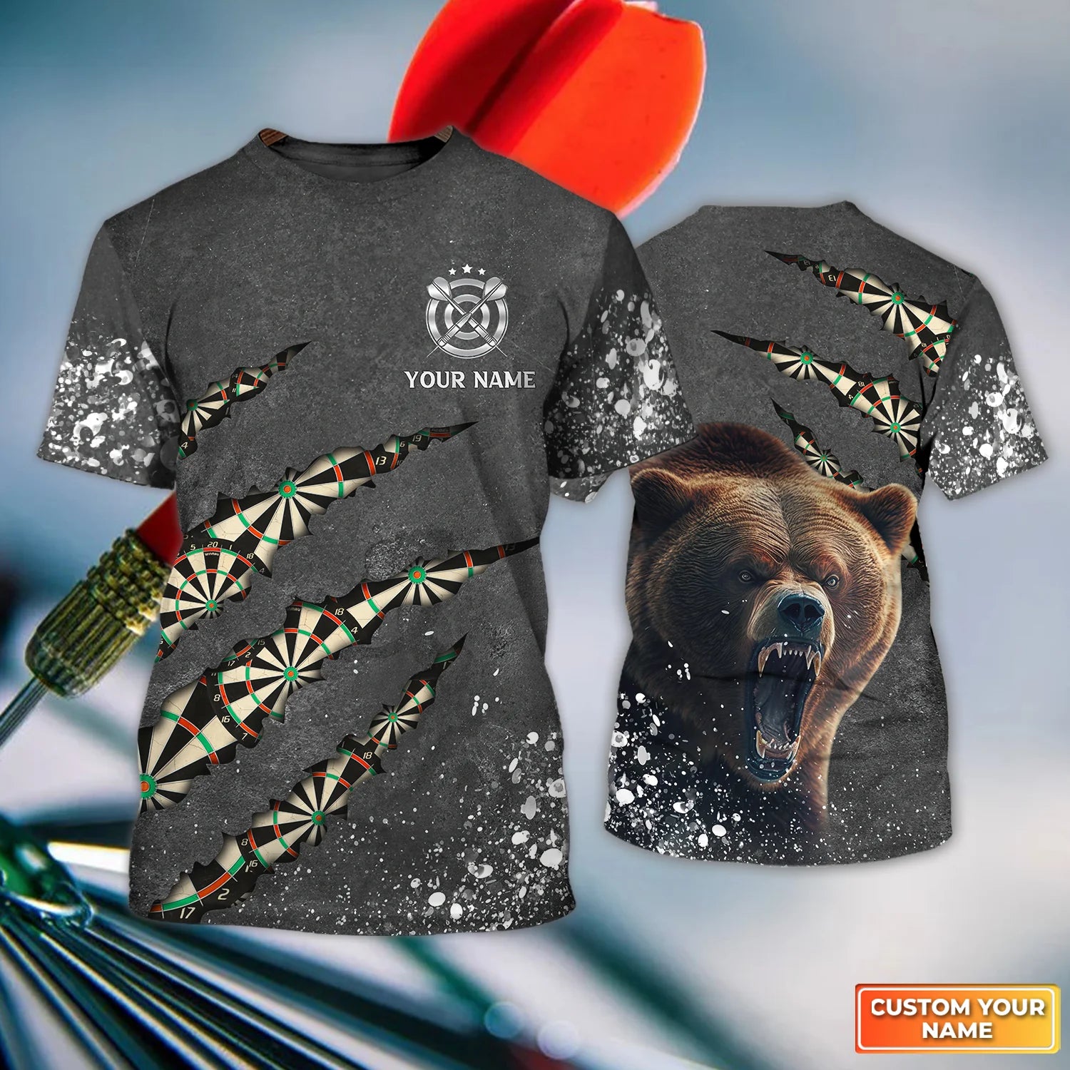 darts paint splash personalized name 3d bear and darts tshirt for dart team player dt069 ts6tx