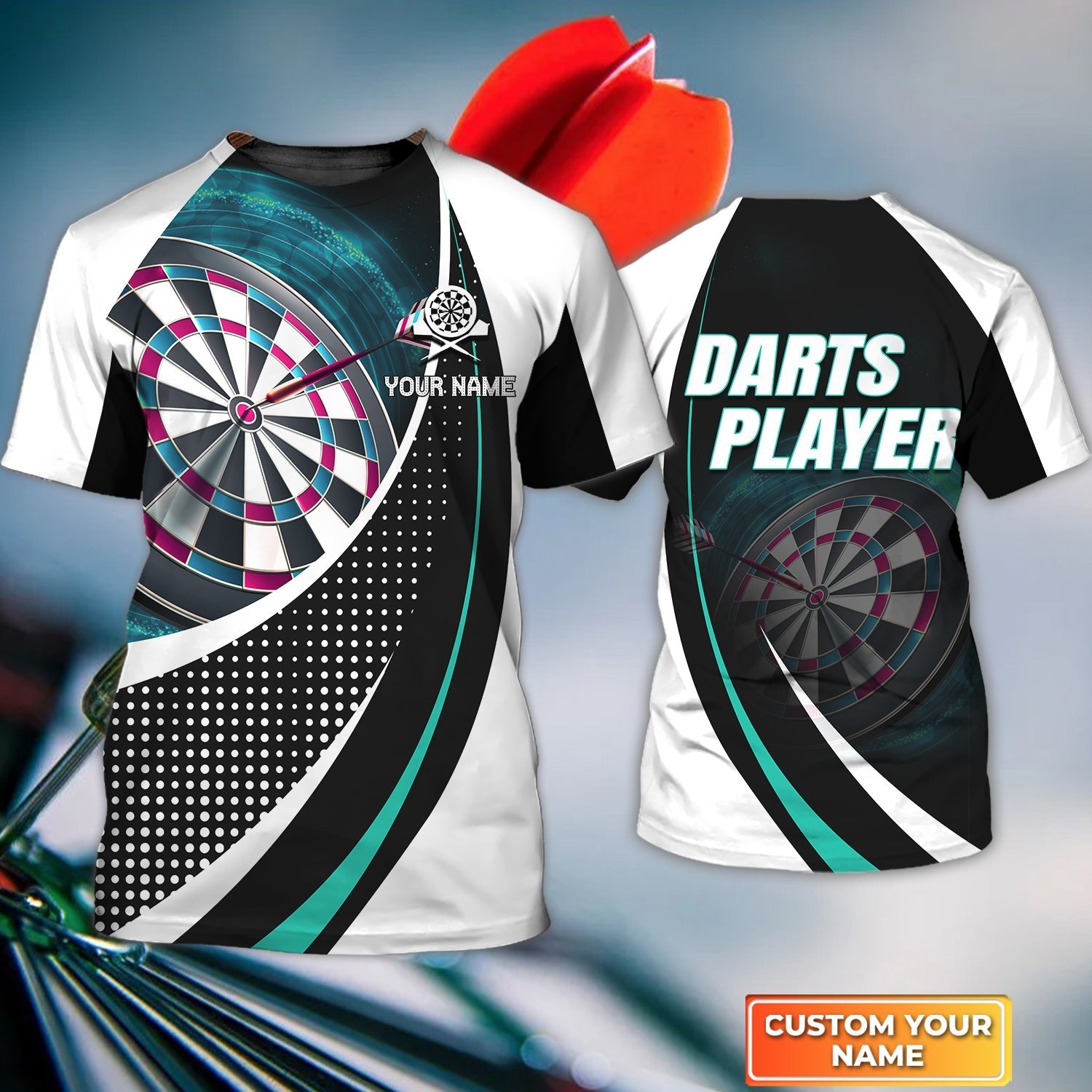 Dartboard And Arrow Blue Personalized Name 3D Tshirt For Darts Player – DT185