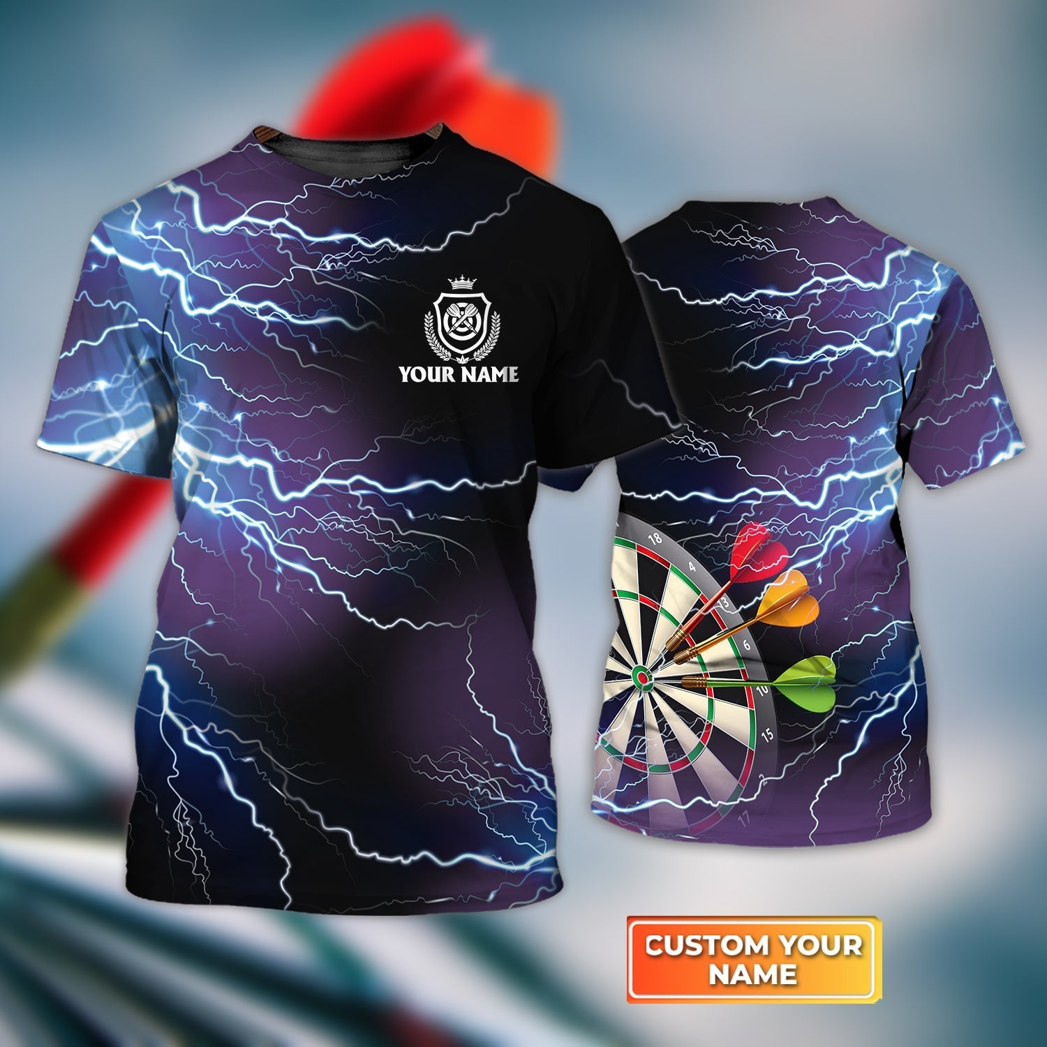 Darts Thunder Lightning, Personalized Name 3D Tshirt For Darts Player – DT153