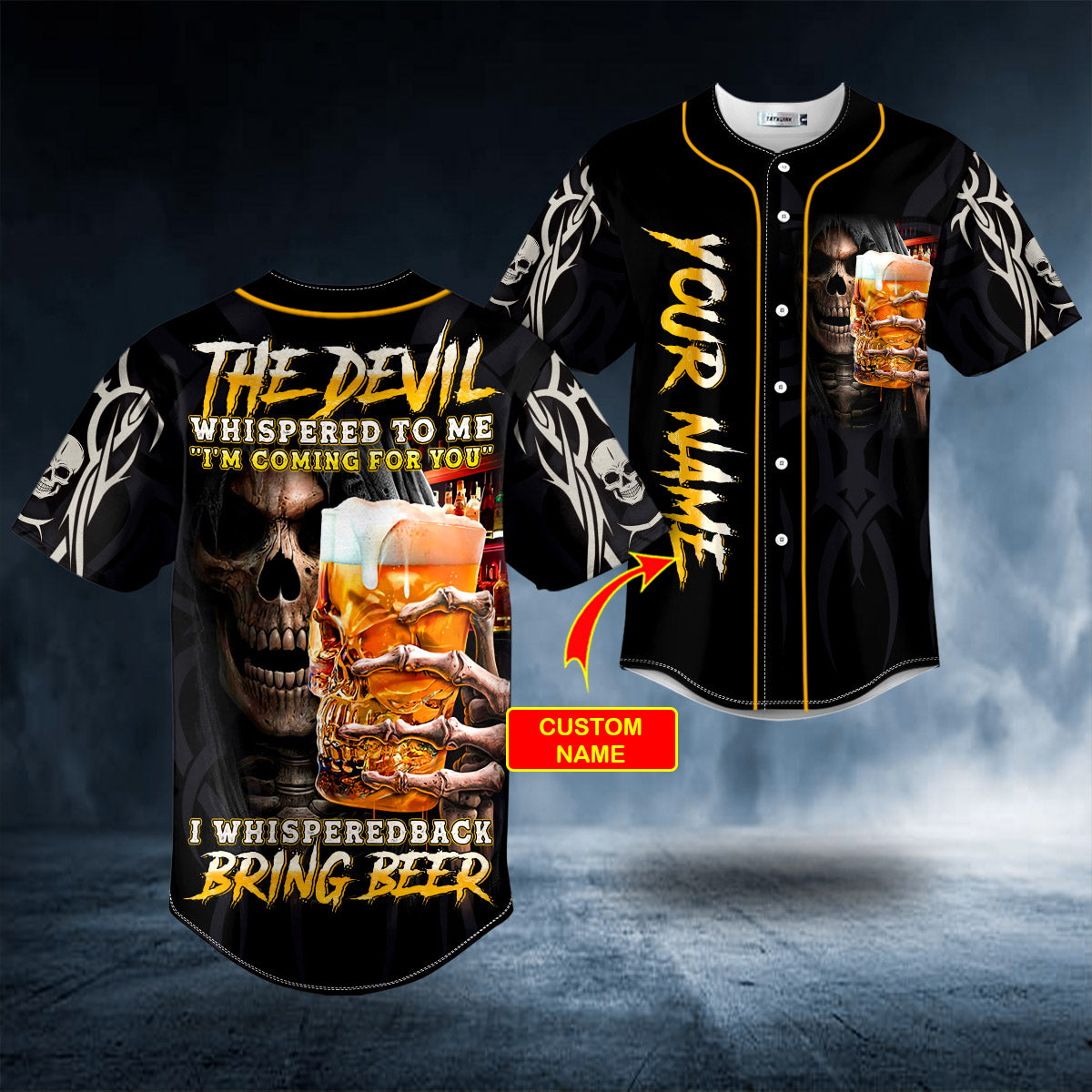 Devil Whisper Beer Grim Reaper Skull Custom Baseball Jersey | BSJ-795