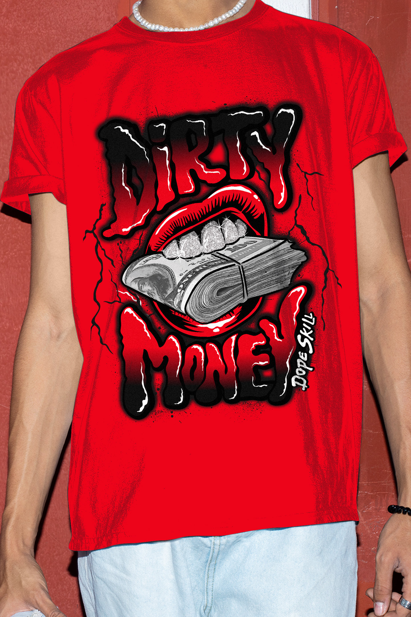 dirty money graphic to match jordan 4 red thunder red t shirt v4sdm