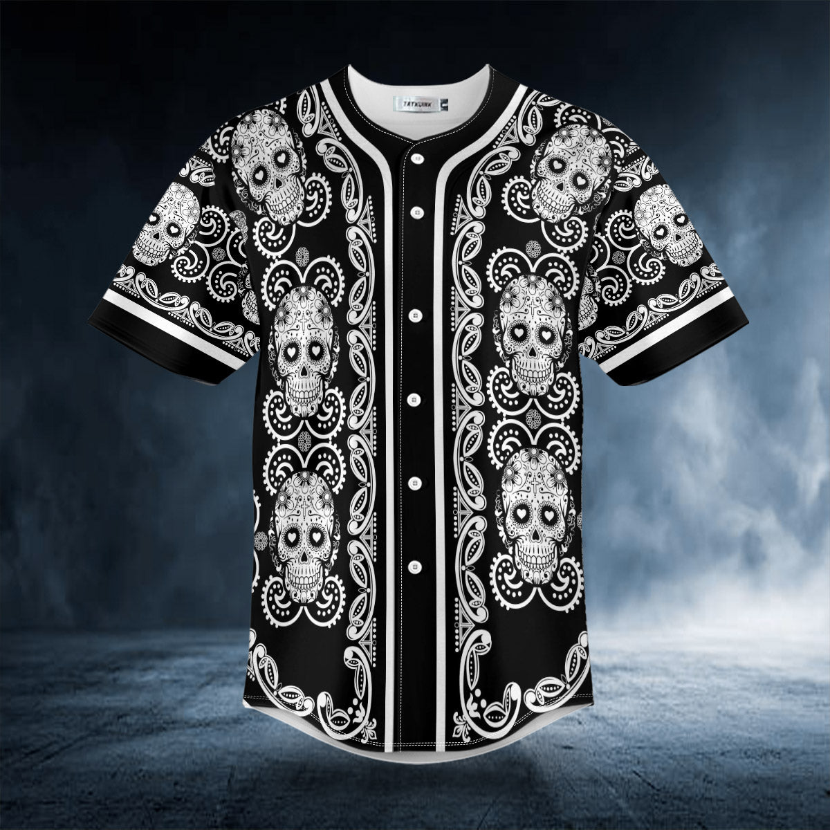 doodle floral pattern of white sugar skull baseball jersey bsj 503 8nv3m