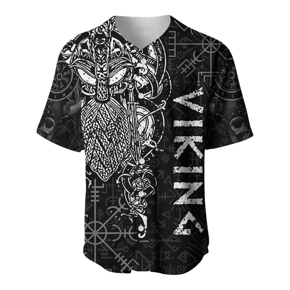 Father’s Day Baseball Jersey with Viking Dad Design Featuring Odin RunesBSJ-440