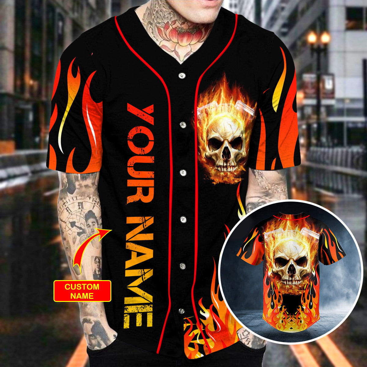fire burning skull custom baseball jersey bsj 695 khwmg