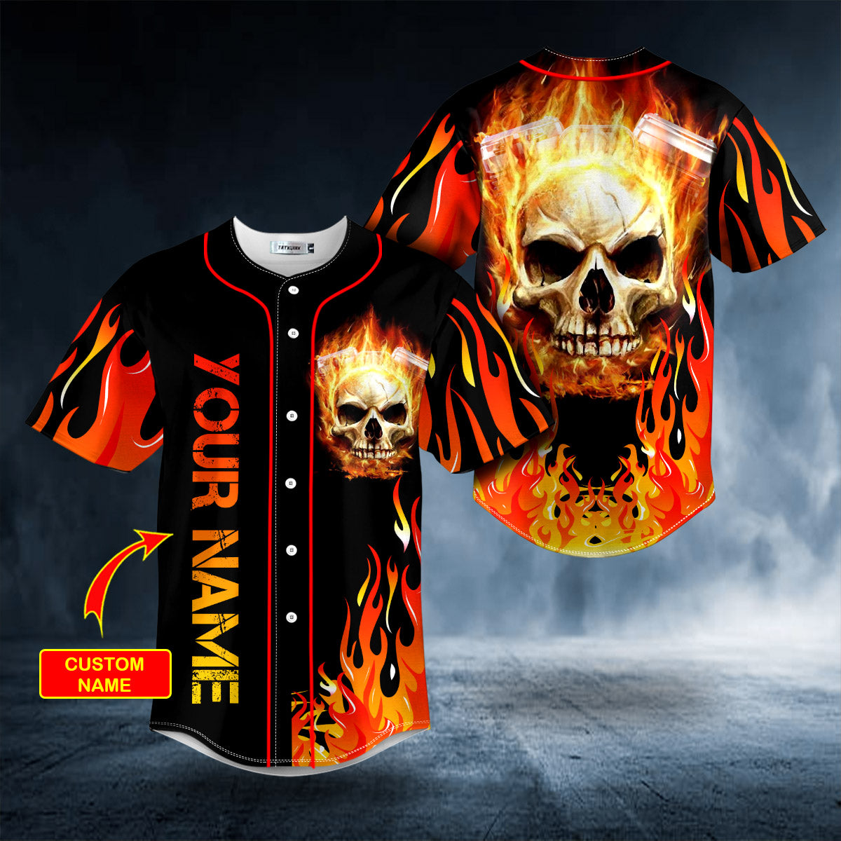 fire burning skull custom baseball jersey bsj 695 kwhtb