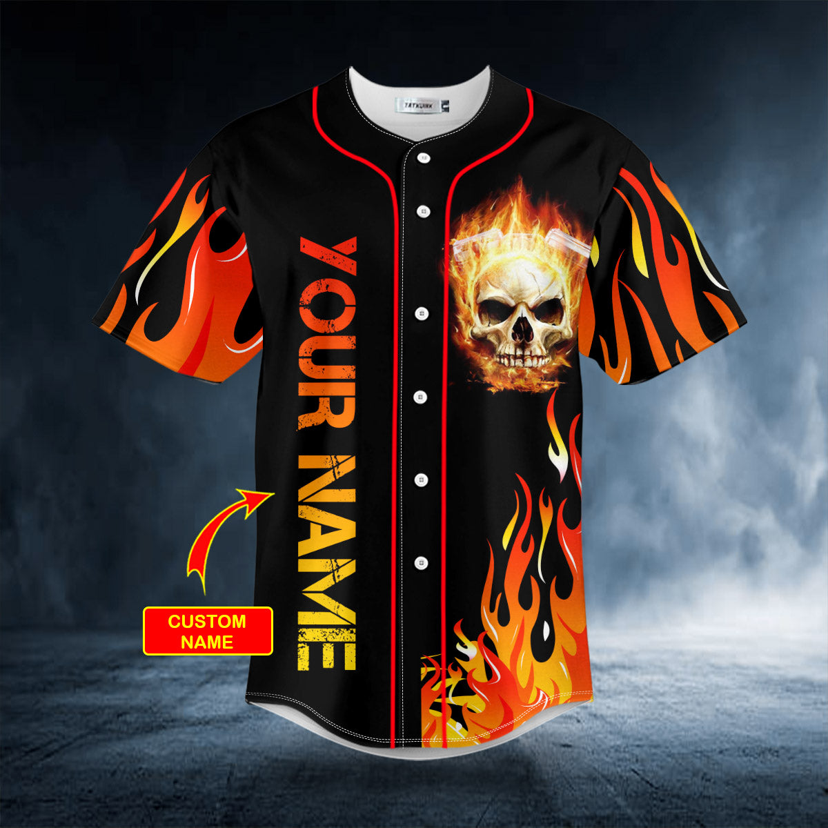 fire burning skull custom baseball jersey bsj 695 rcija