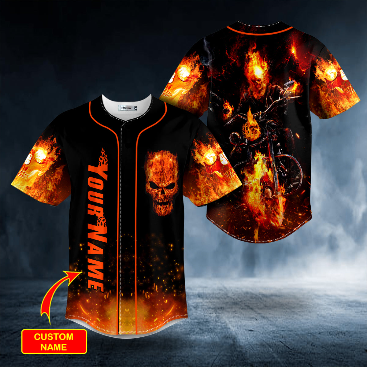 fire ghost racer skull custom baseball jersey bsj 1004 jxya3