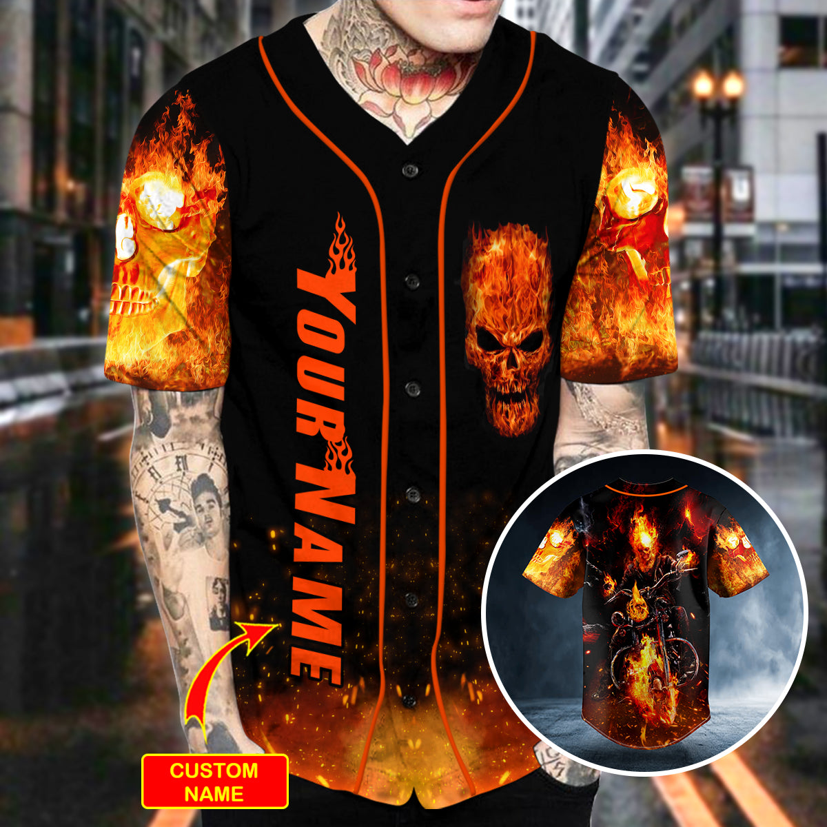fire ghost racer skull custom baseball jersey bsj 1004 xfjog