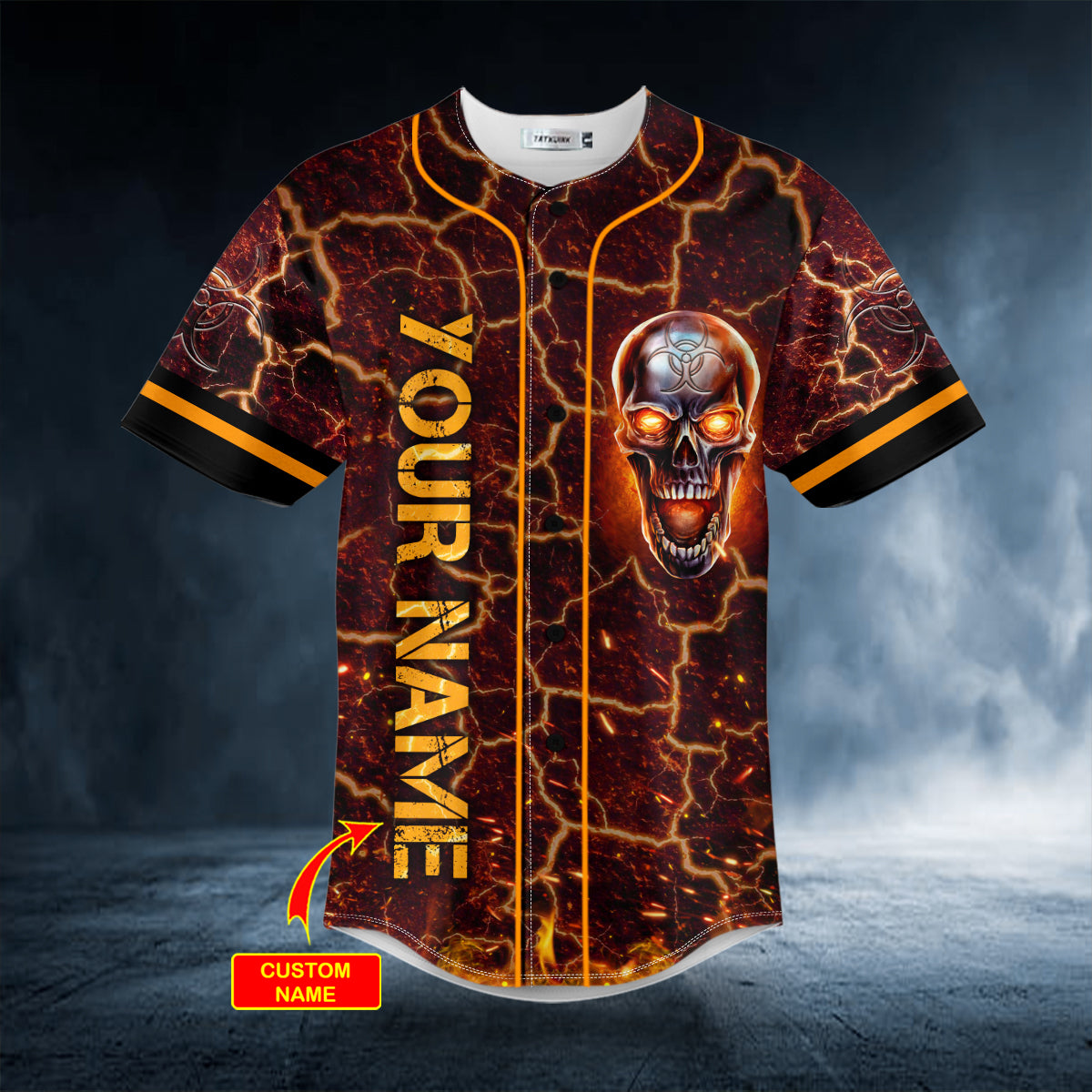 fire metallic biohazard skull custom baseball jersey bsj 957 1swxo