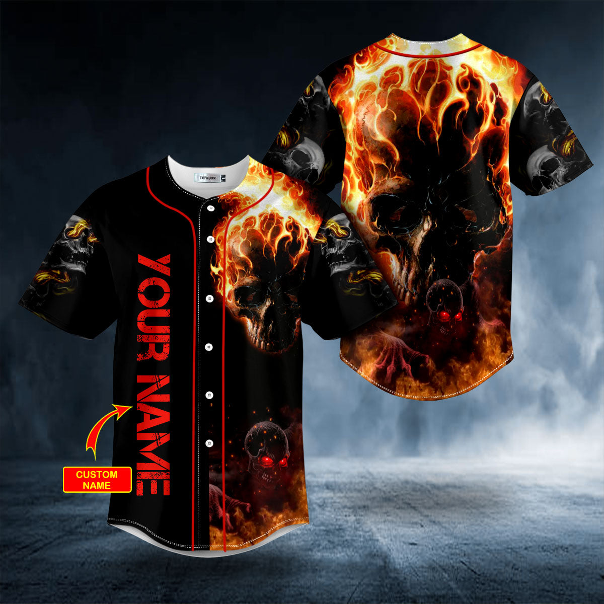 flaming dark skull custom baseball jersey bsj 708 q6uy5