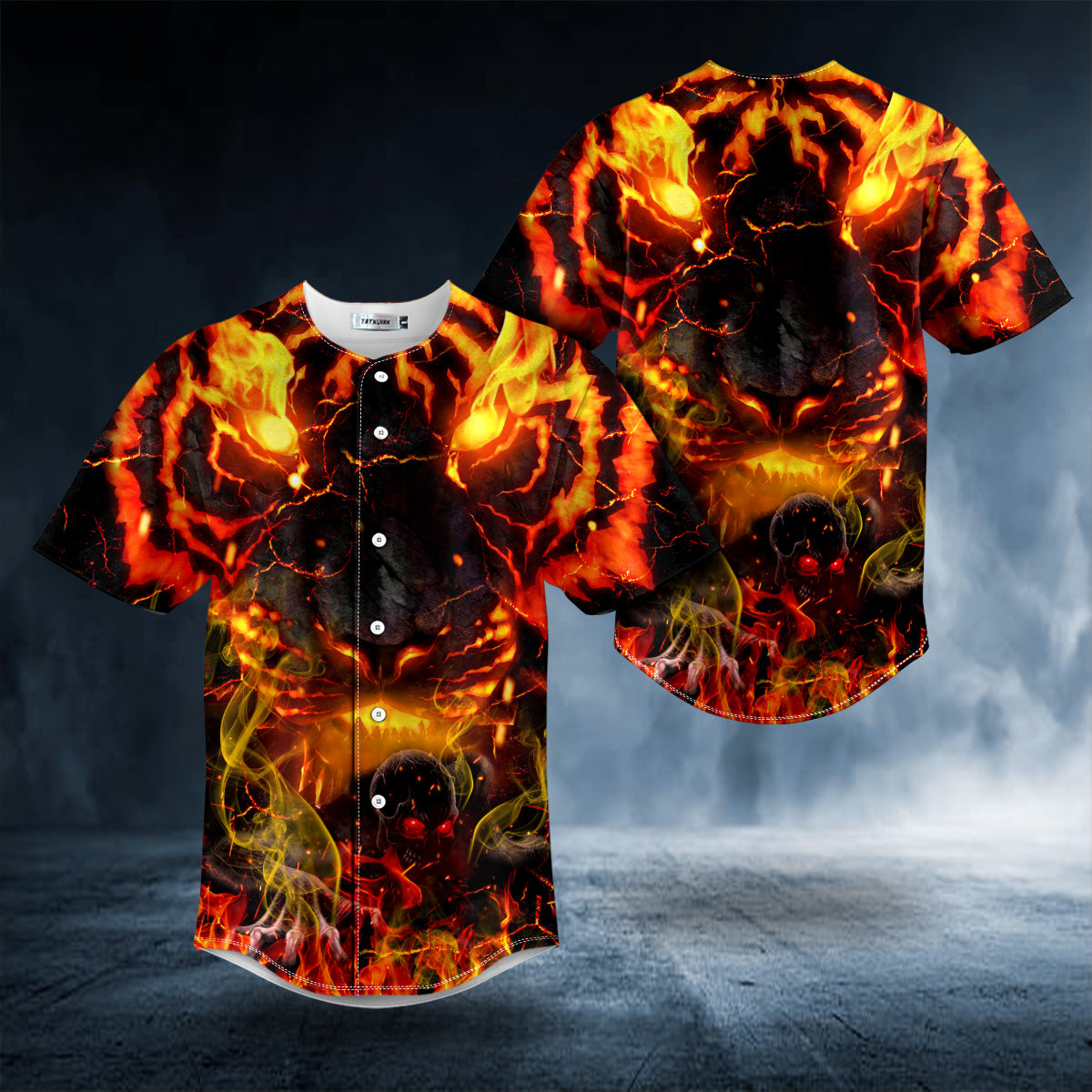 Flaming Lava Lion Zombie Ghost Skull Baseball Jersey | BSJ-825