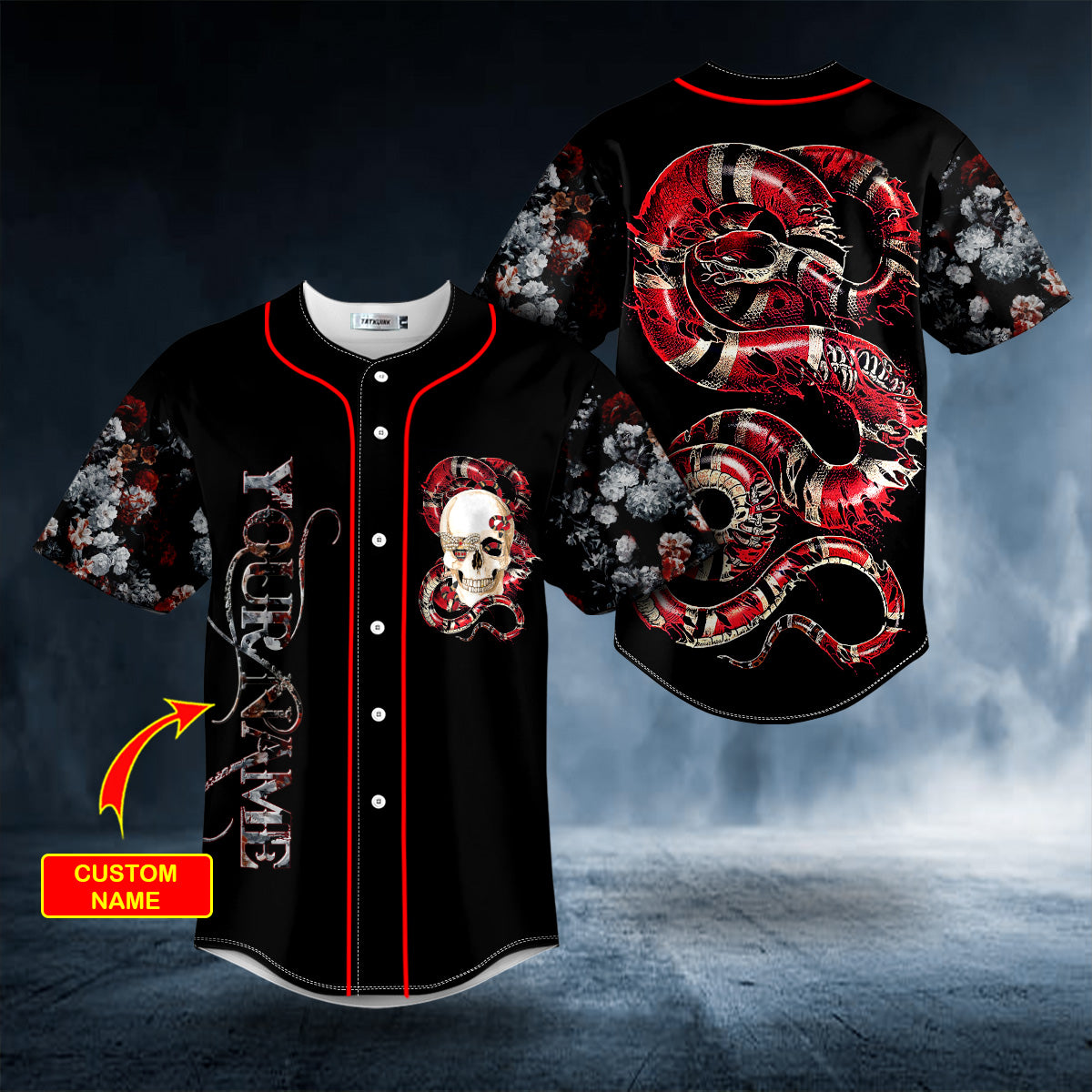 glam red of snake skull custom baseball jersey bsj 739 ksvkh