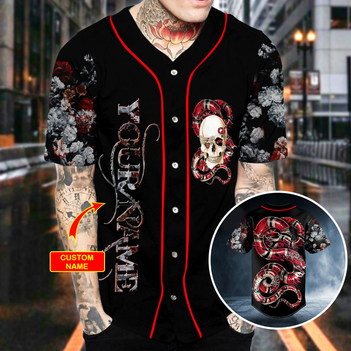 glam red of snake skull custom baseball jersey bsj 739 uecqy