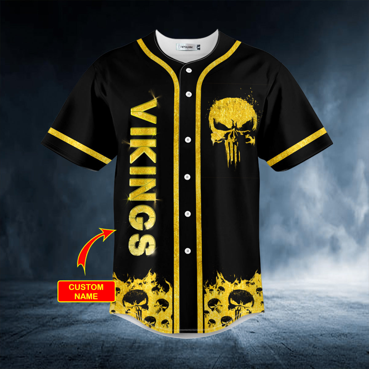Gold Punisher Skull Custom Baseball Jersey | BSJ-664