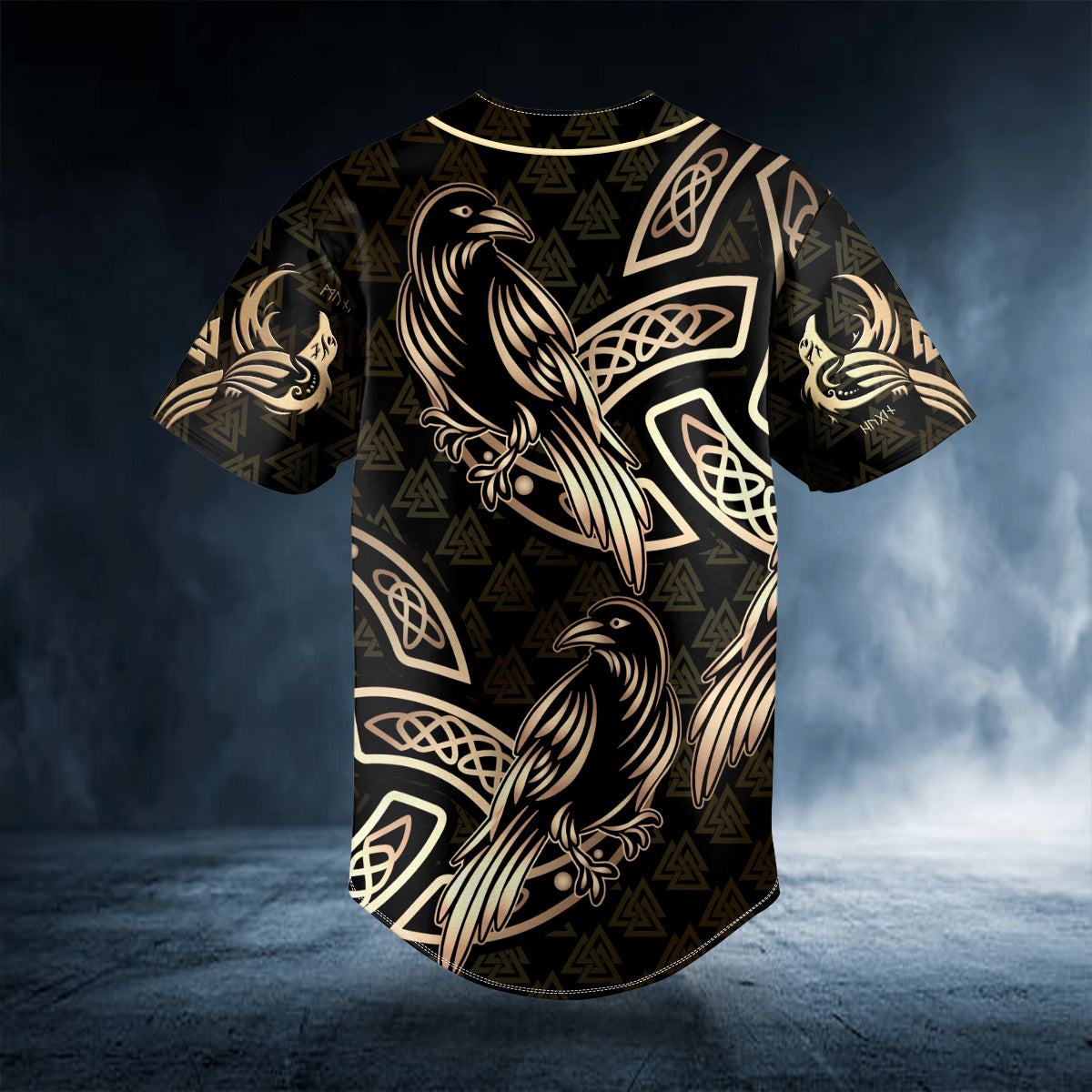 gold raven viking tattoo custom baseball jersey bsj 985 sqmlt