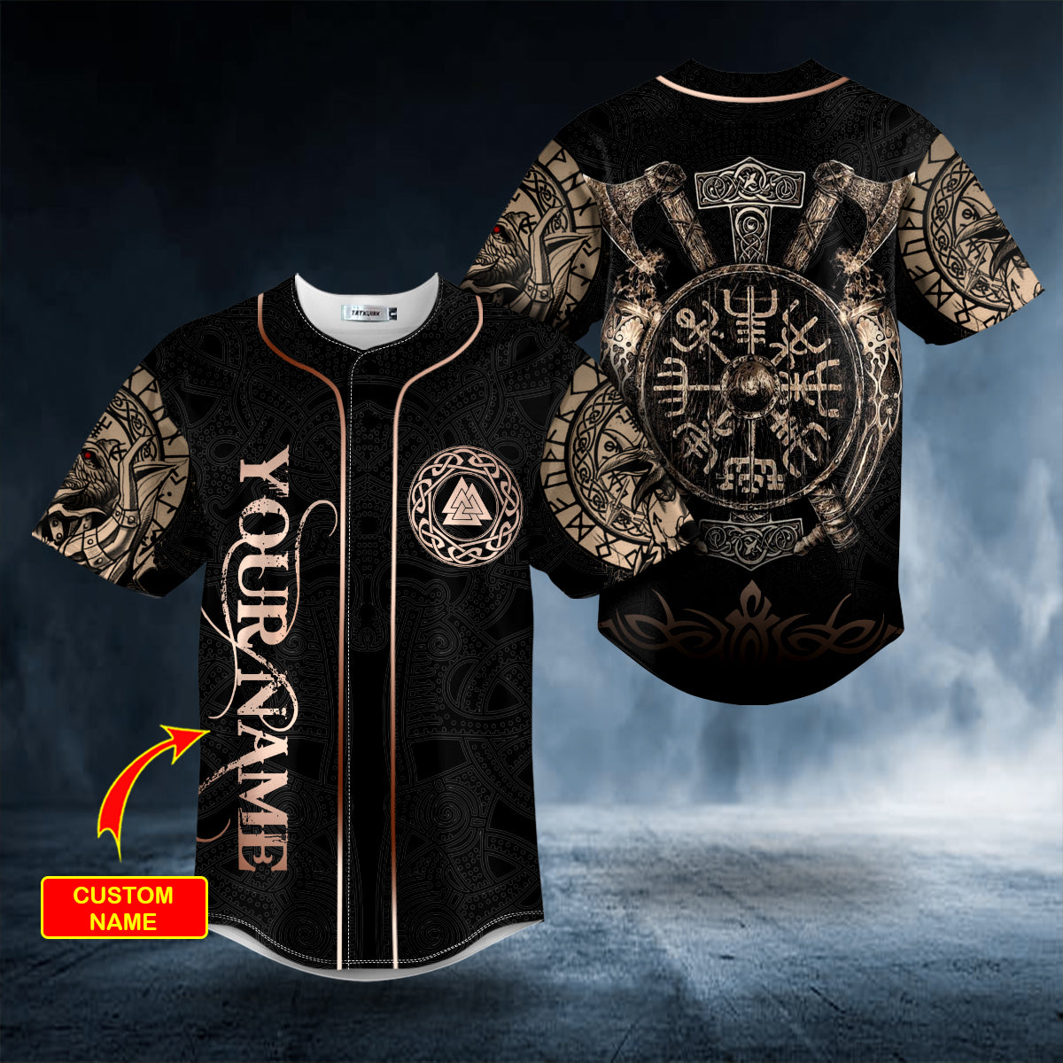 Dragons Warriors Axe Viking Tattoo Custom Baseball Jersey | BSJ-555