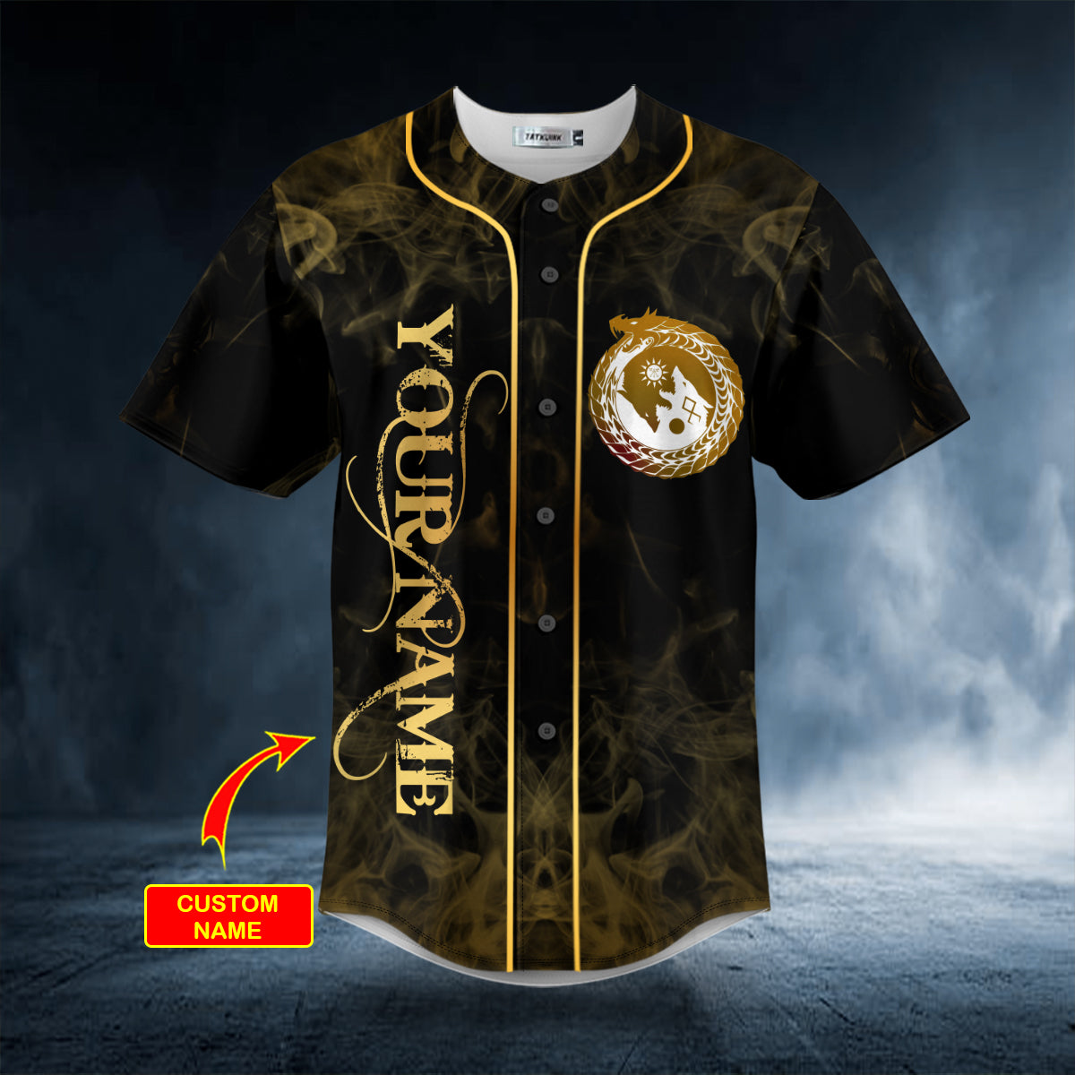 Gold Yinyang Wolf Odin King Viking Tattoo Custom Baseball Jersey | BSJ-559