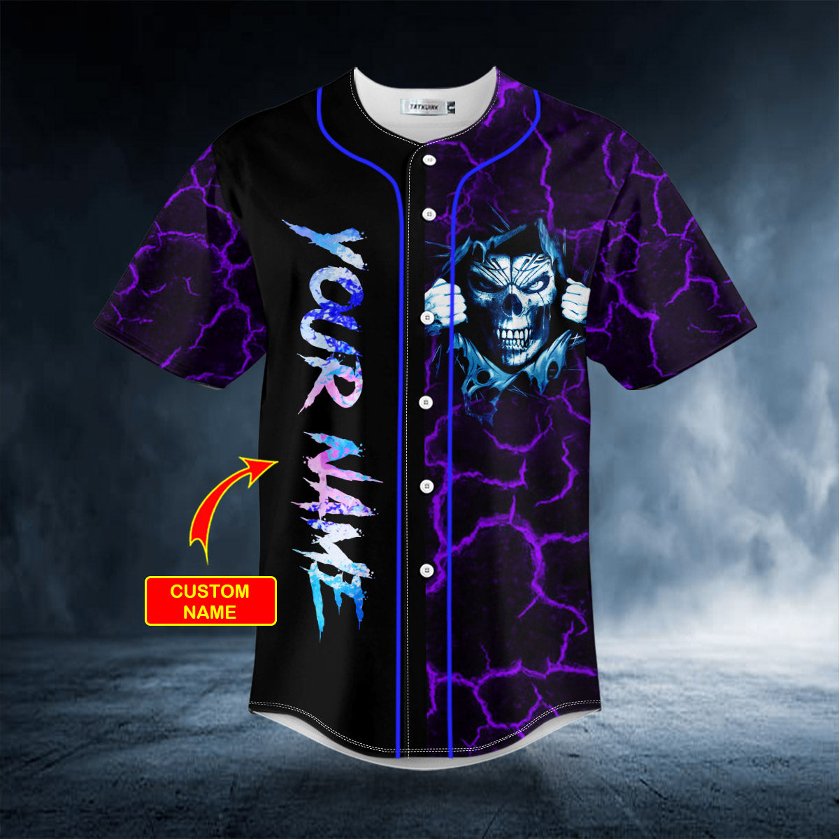Good Guy Devil Inside Grim Reaper Purple Lightning Skull Custom Baseball Jersey | BSJ-796