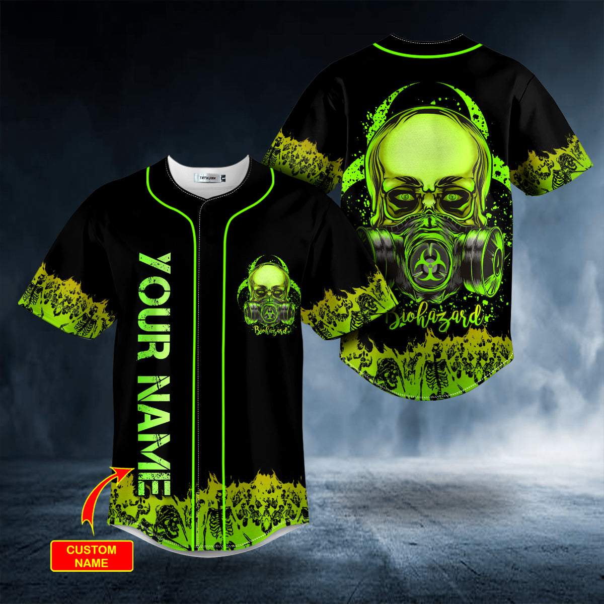 green gas mask biohazard skull custom baseball jersey bsj 946 xzmgf