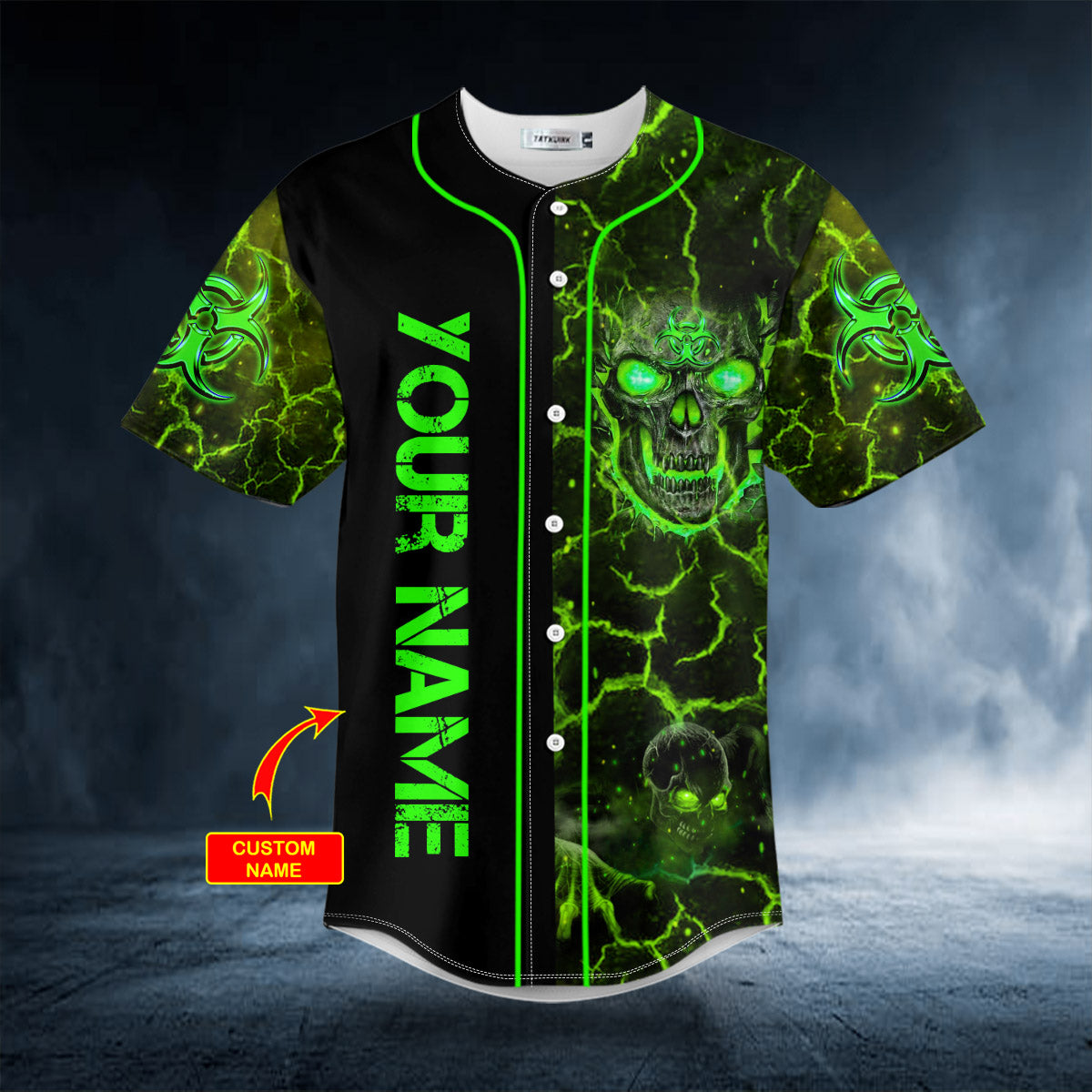 green lava skull custom baseball jersey bsj 934 bkhaz