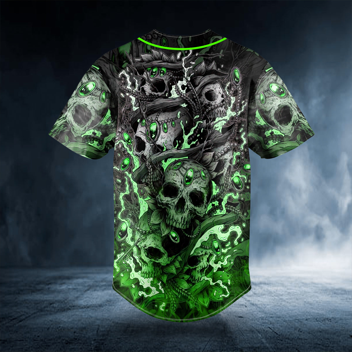 green neon trap skull custom baseball jersey bsj 580 qnoji
