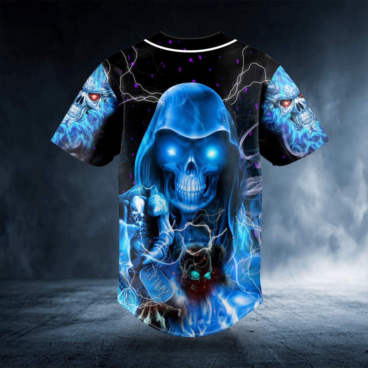 grim reaper blue fire lightning skull custom baseball jersey bsj 832 et0jr