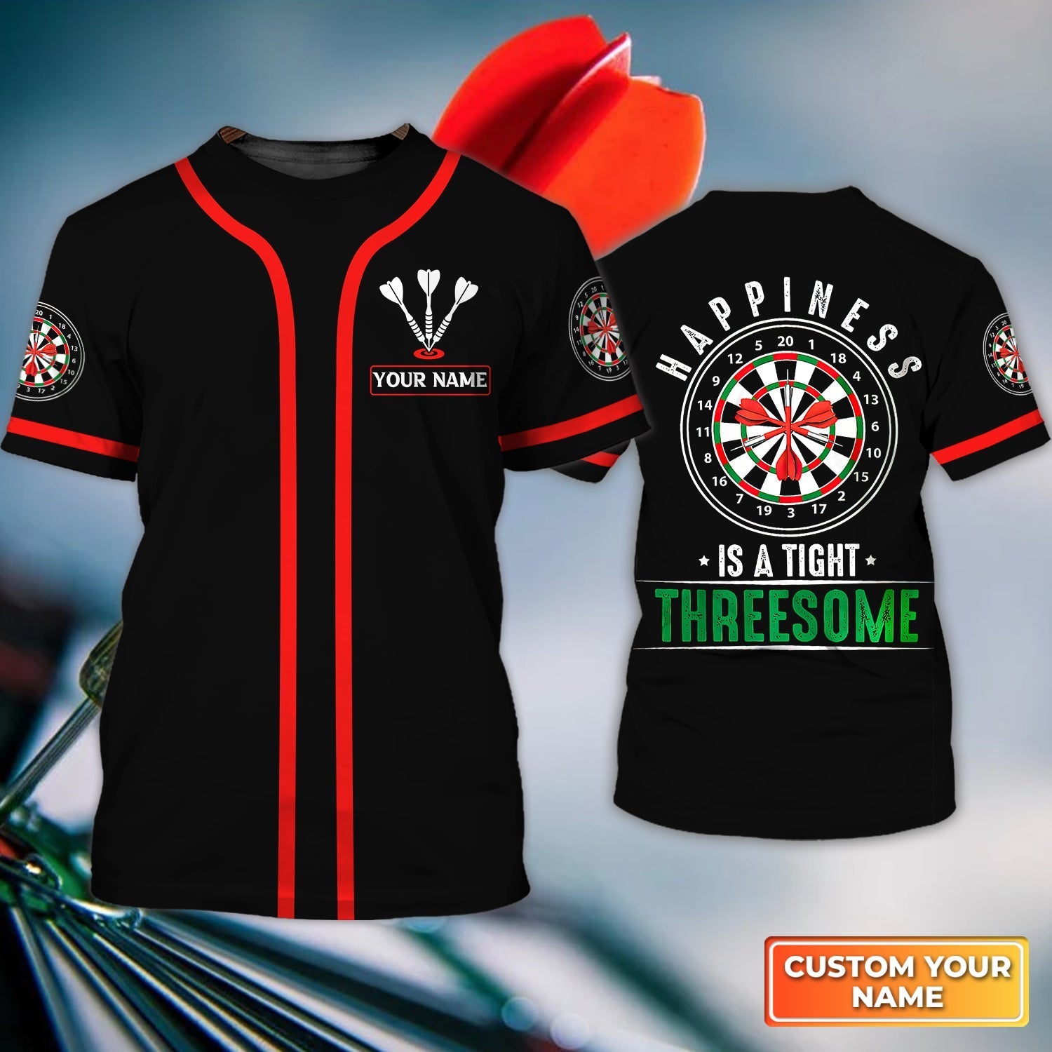 Happiness Is A Tight Threesome shirt, Personalized Name 3D Tshirt For Darts Player – DT179