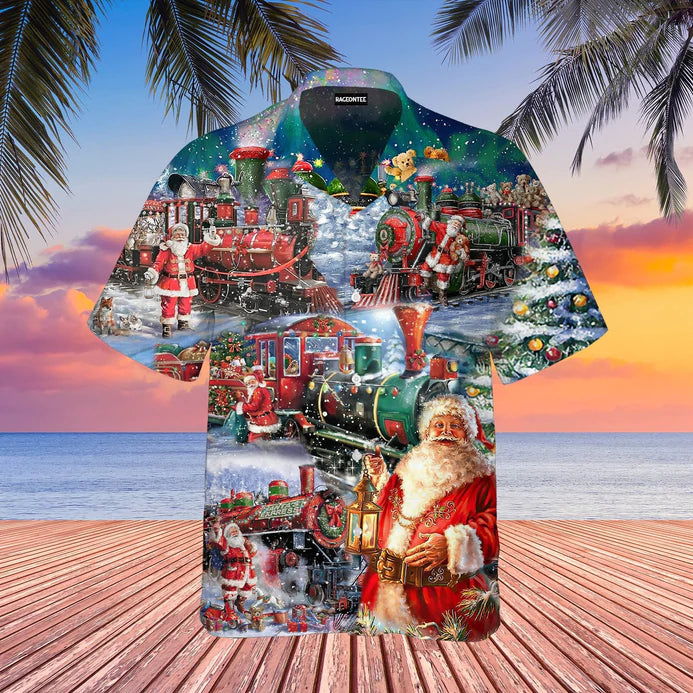 Hawaiian Beach Shirt for Christmas Train Theme