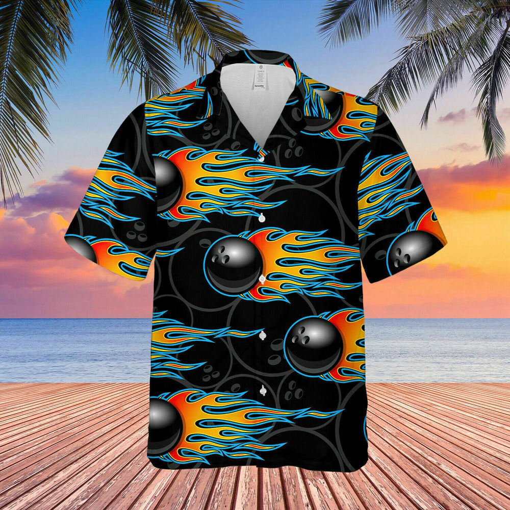 Hawaiian Shirt for Bowling Enthusiasts: 3D Fire Bowling Black Unisex Design, Perfect Gift for Bowling Fans – BH016