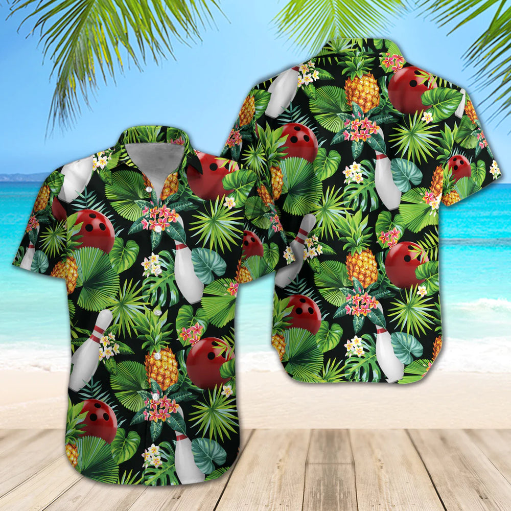 Hawaiian Shirt with Cool Leaf and Pineapple Bowling Design for a Tropical Summer Holiday – BH001