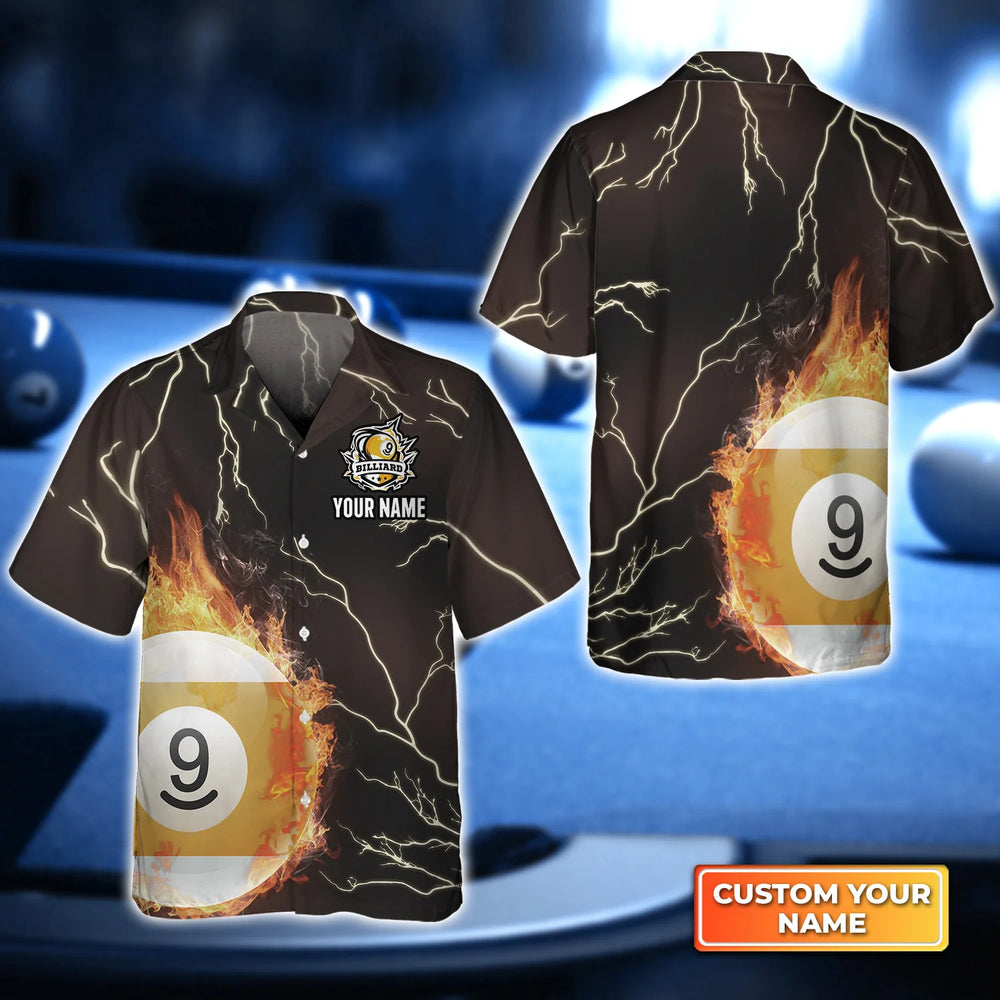 Hawaiian Shirt with Fire Flame Design for Billiard 9 Ball Enthusiasts, Ideal Summer Team Shirt and Gift – BIH076