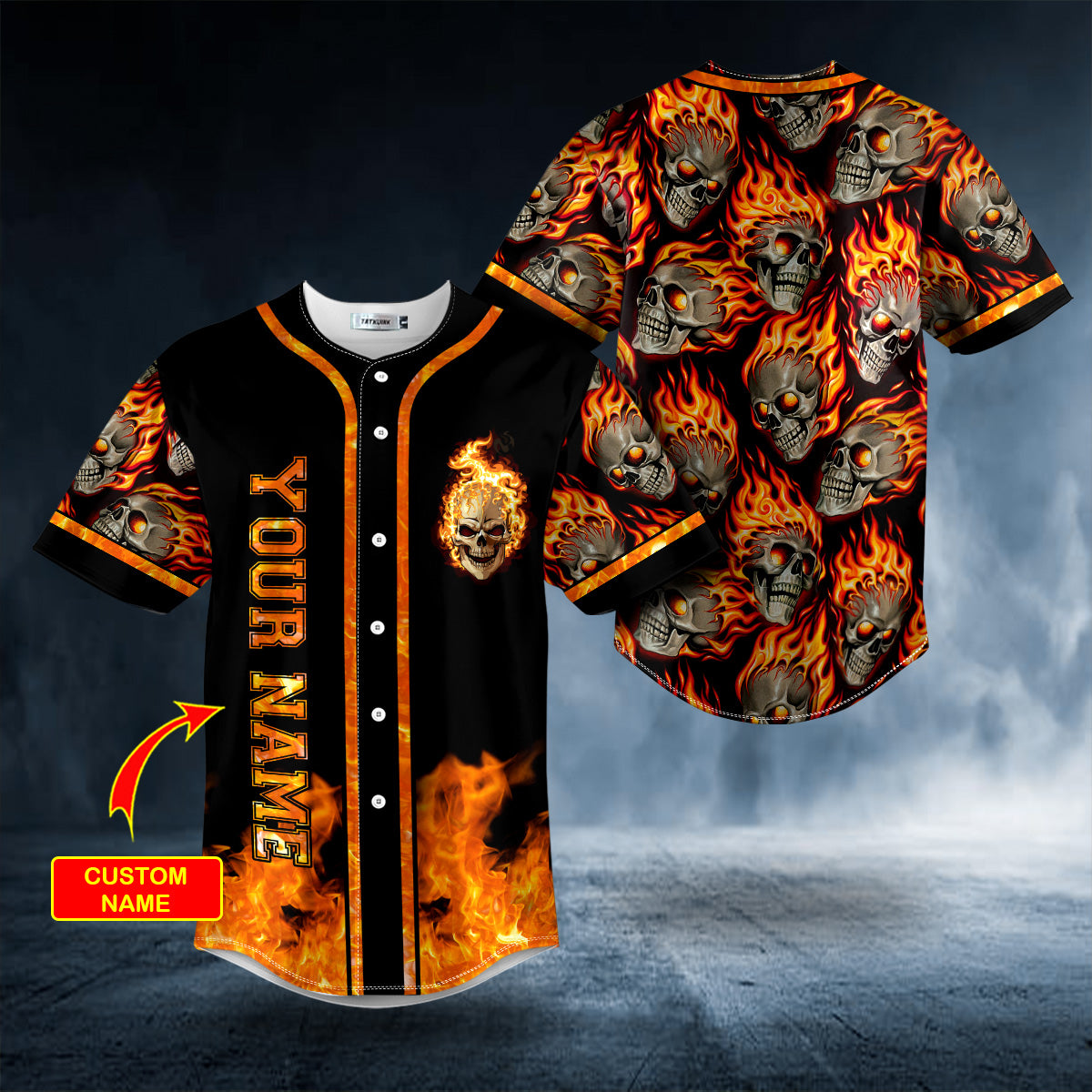 Head On Fire Skull Custom Baseball Jersey | BSJ-563