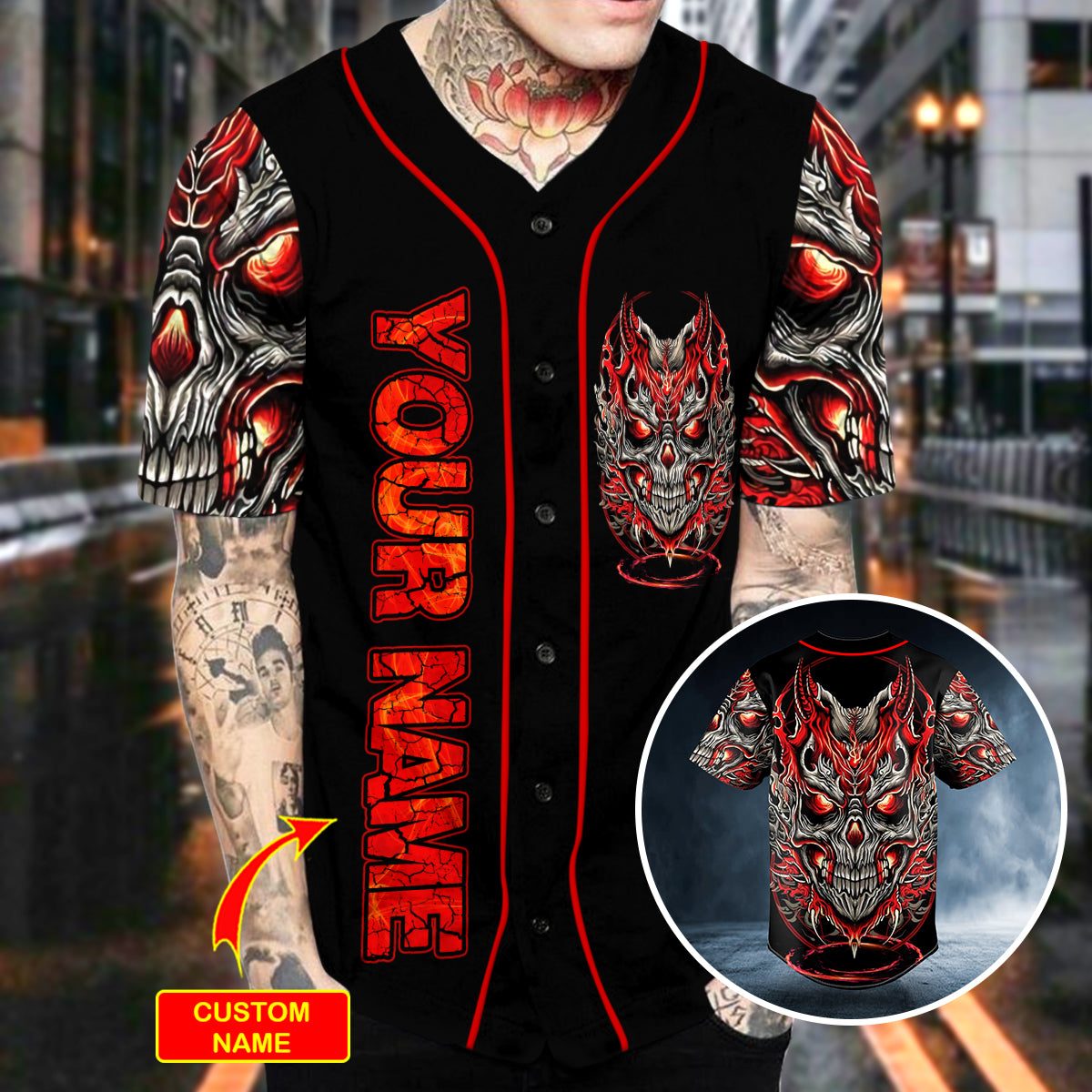 Kabuki Demonic Skull Custom Baseball Jersey | BSJ-712
