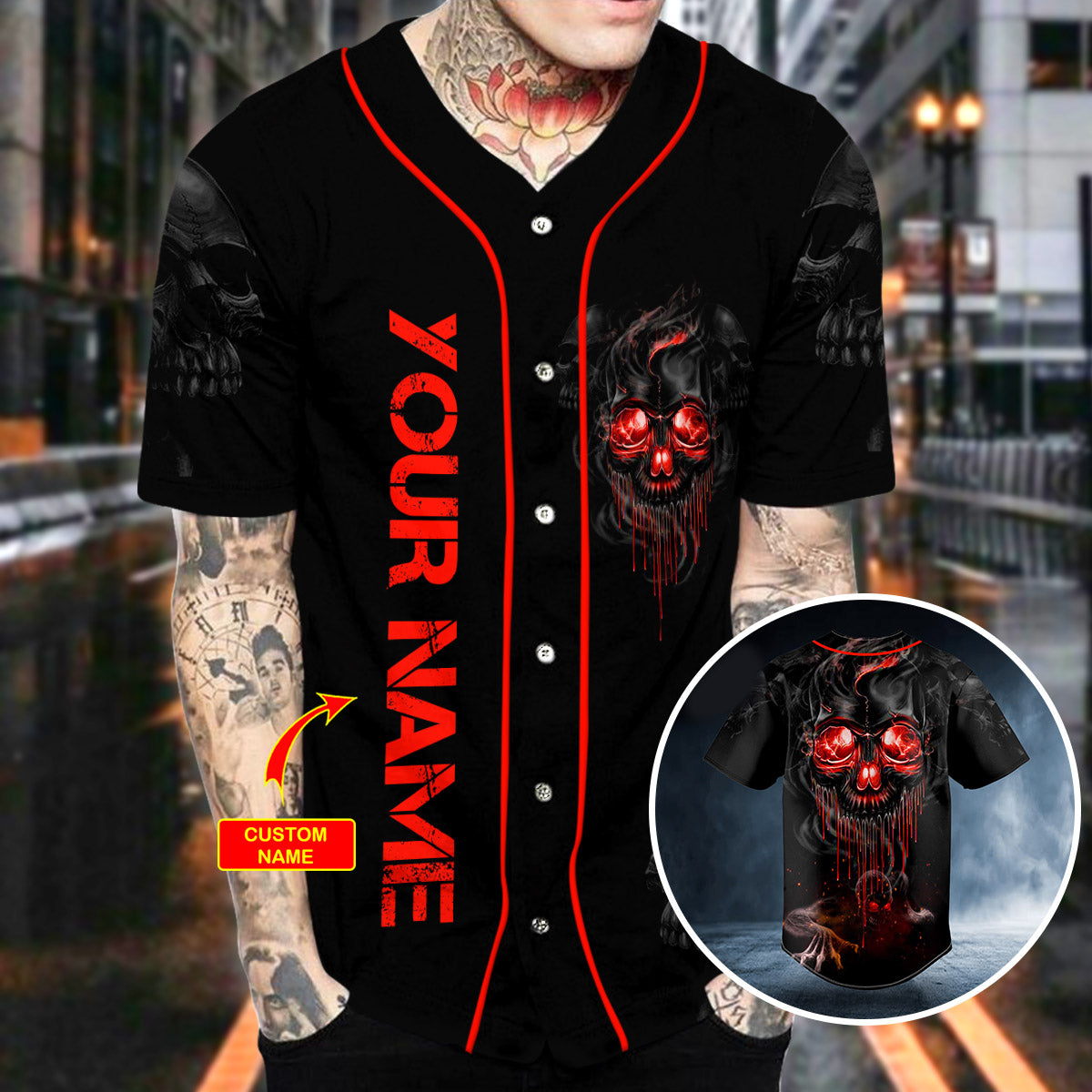 Lava Blood Melting Skull Custom Baseball Jersey | BSJ-936