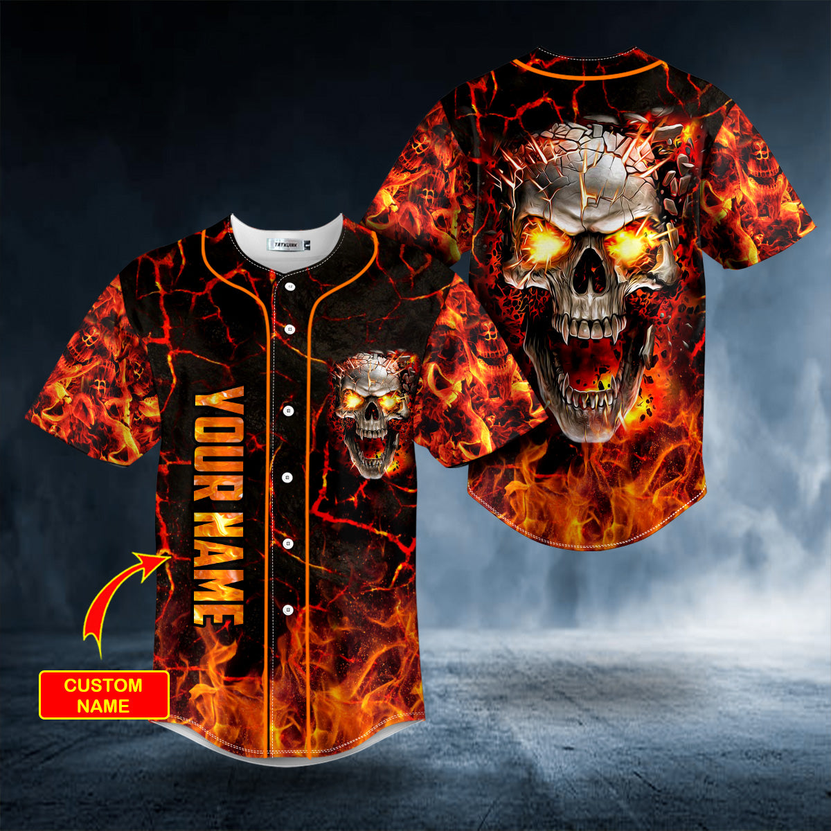Lava Mad Fire Skull Custom Baseball Jersey | BSJ-513