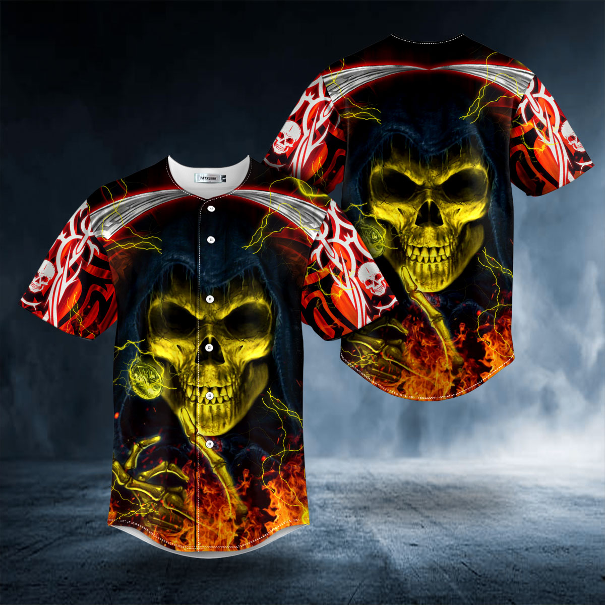 Lucifer Satan Grim Reaper Skull Baseball Jersey | BSJ-969