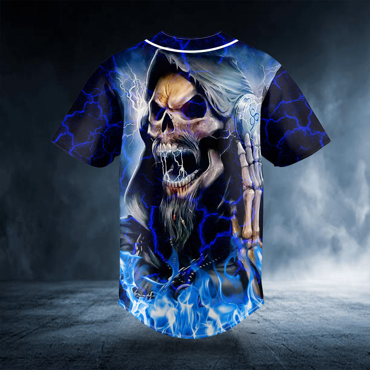 melodic death metal grim reaper blue fire skull baseball jersey bsj 801 m6az7