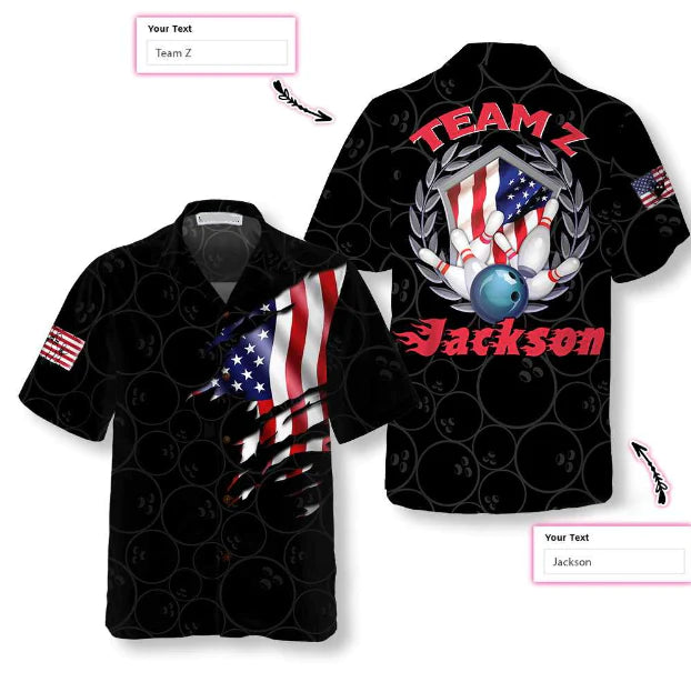 Men and Women’s Personalized Hawaiian Shirt with American Flag Design for Bowling Team – BH014