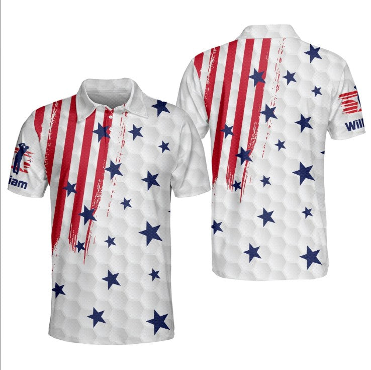 Men’s Personalized Golf Polo Shirt with American Flag Design – GP390
