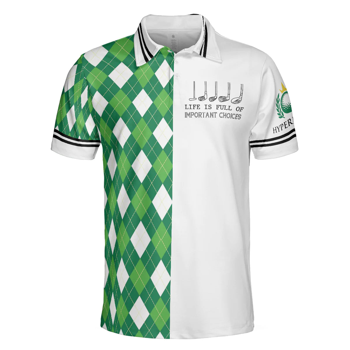 mens polo shirt with green argyle pattern and life is full of important choices design gp362 ioifo