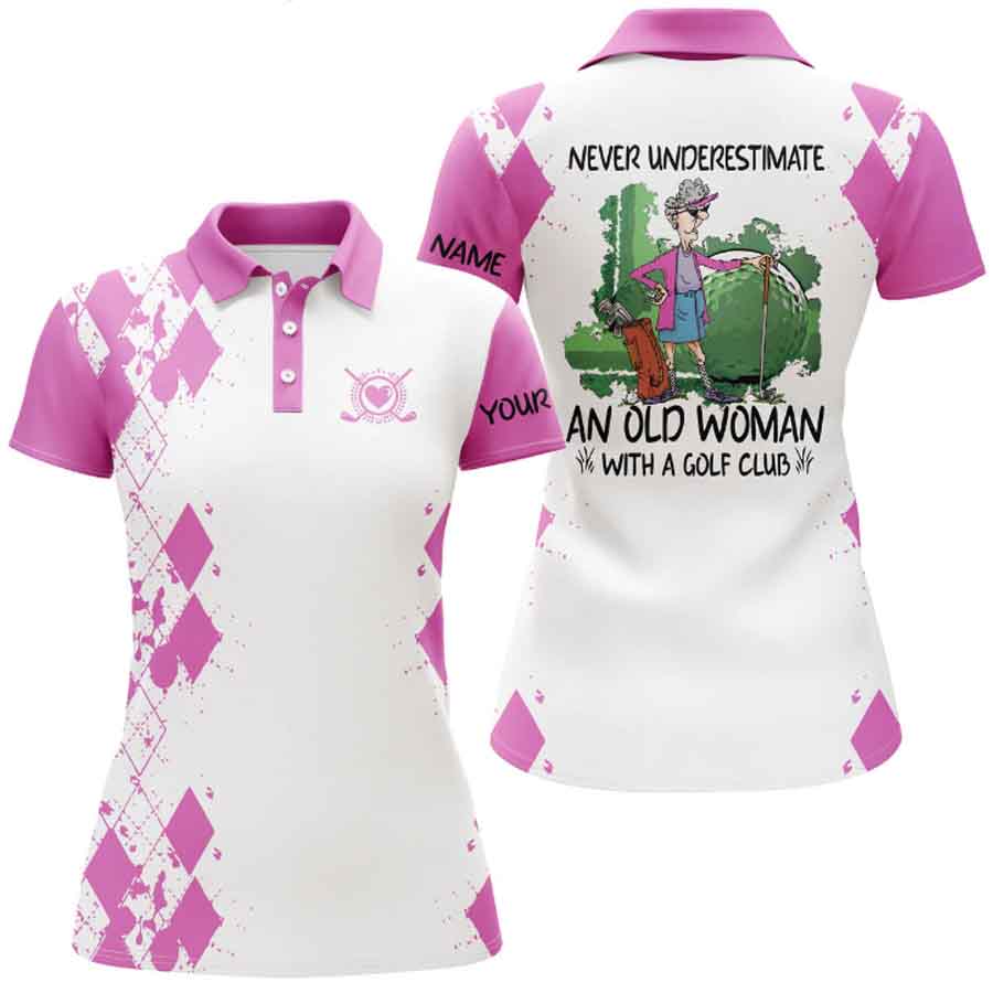 multi colored 3d womens golf polo shirts with personalized names dont underestimate a senior woman with a golf club gp461 gsd8x