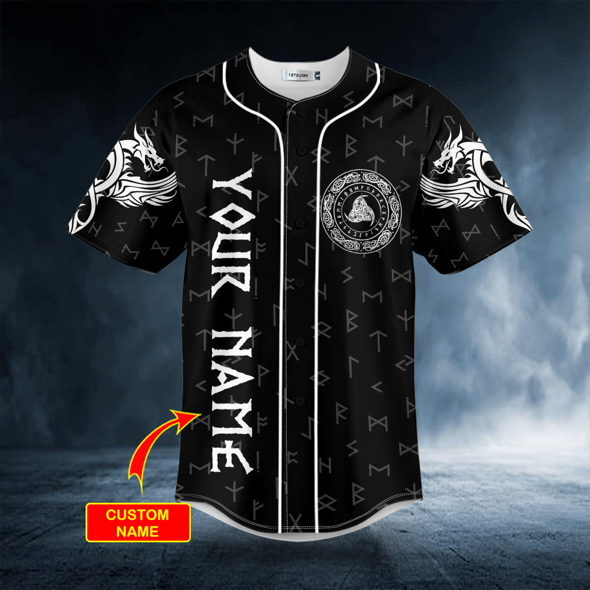 norse dragon viking white tattoo custom baseball jersey bsj 654 e55r1