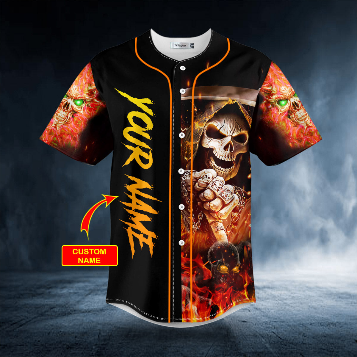 Not Be Perfect But Not You Flaming Metal Grim Reaper Skull Custom Baseball Jersey | BSJ-798