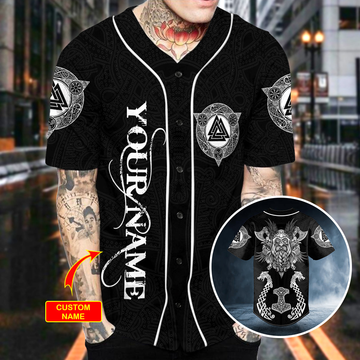 Odin King Viking White Tattoo Custom Baseball Jersey | BSJ-1064