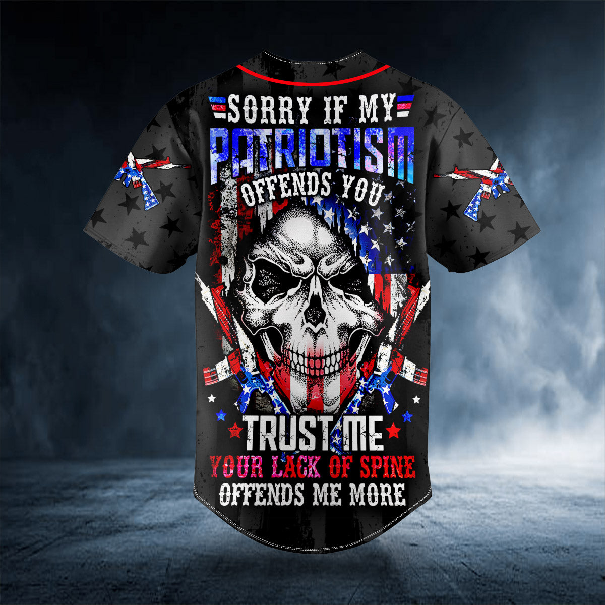 Patriotism Offends You American Flag Cross Gun Skull Custom Baseball Jersey | BSJ-690